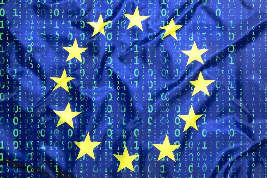 European union flag with data coding