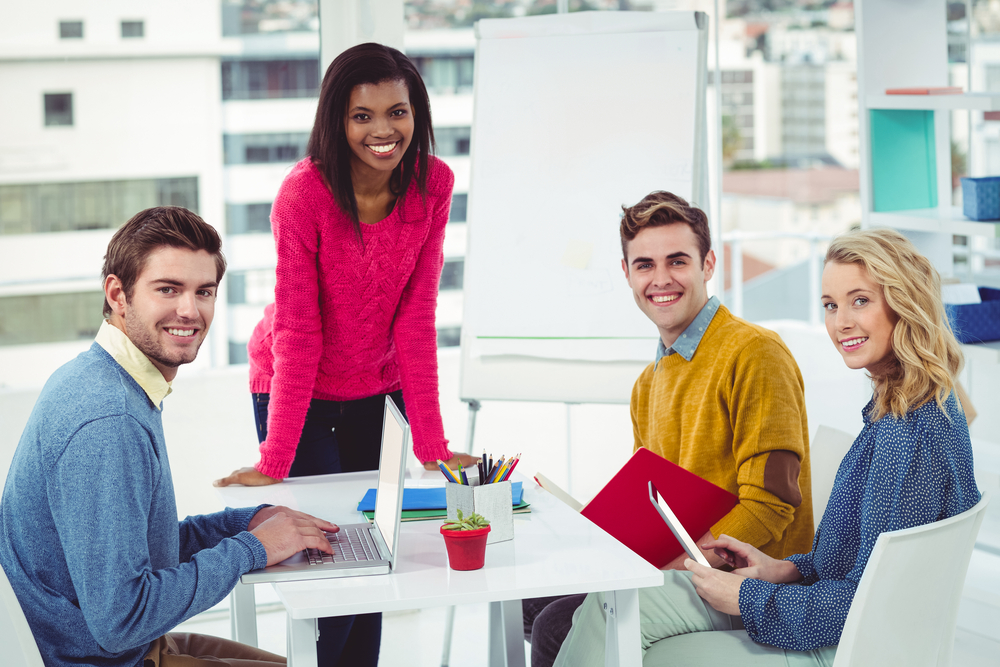 training team working together in casual office