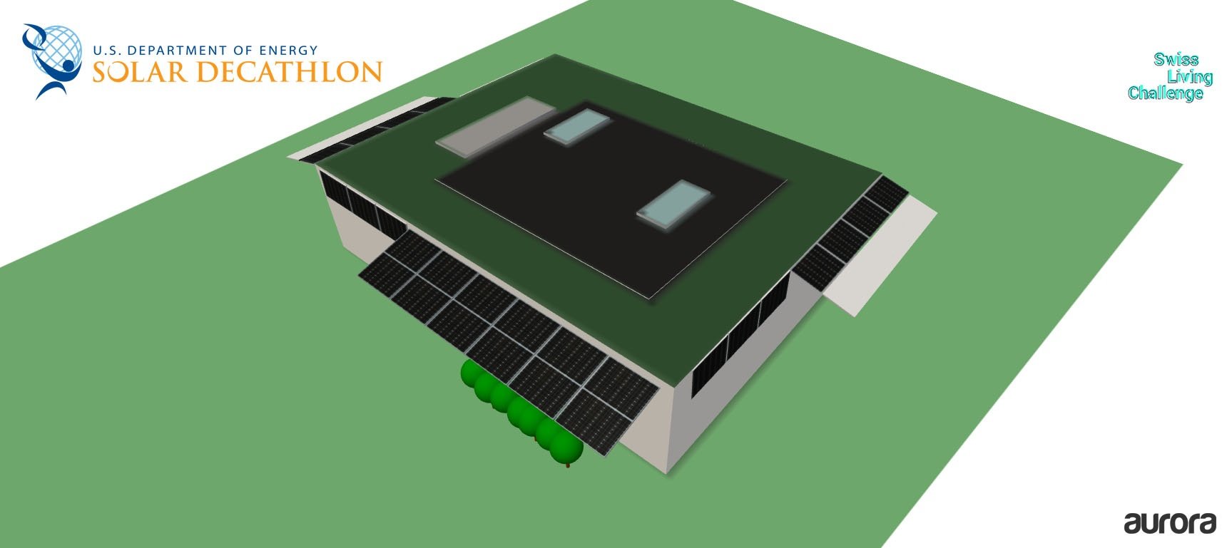 a 3D model of the NeighborHub Solar Decathlon 2017 house from the Swiss team, created in Aurora