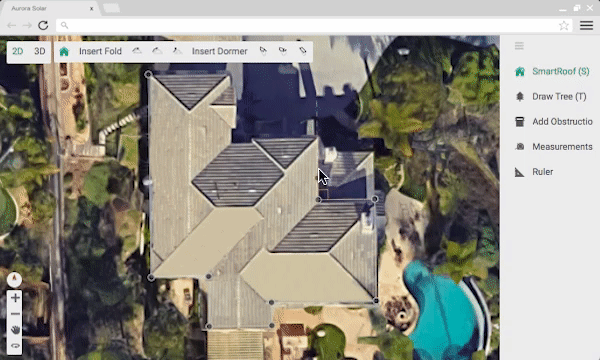 Aurora's SmartRoof tool infers the internal lines and planes of a roof based on its perimeter