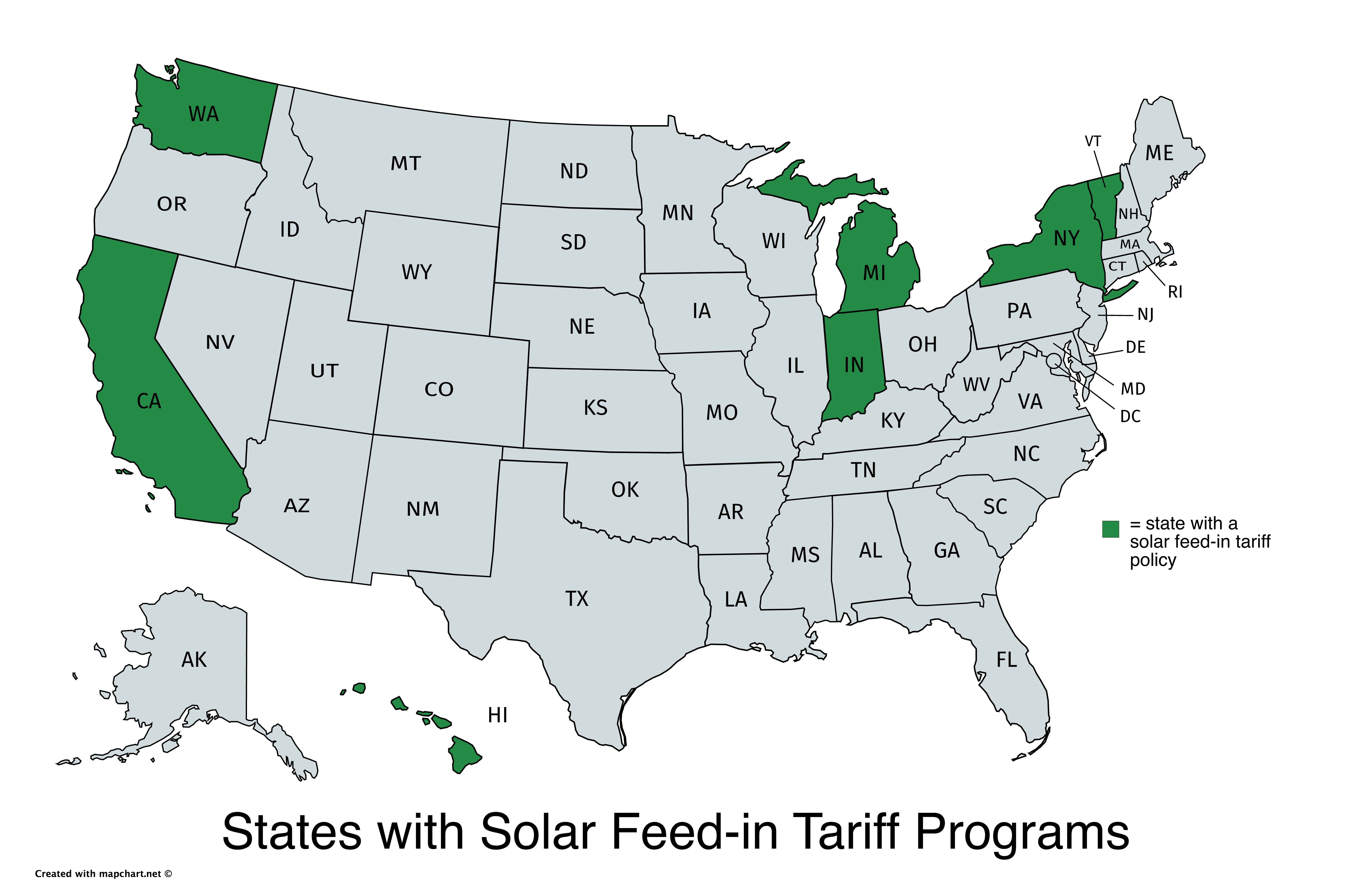 map of US states with FIT policies