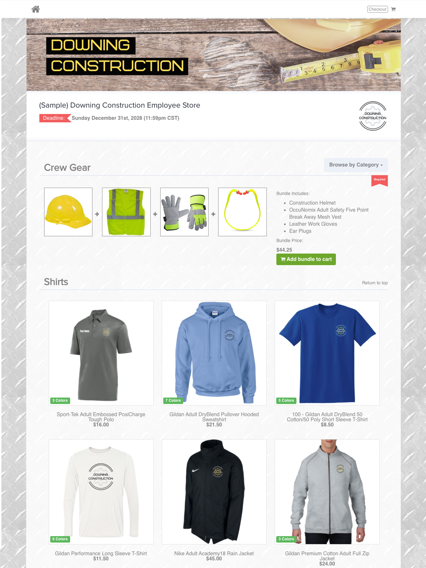 Downing Construction Sample Online Store - OrderMyGear
