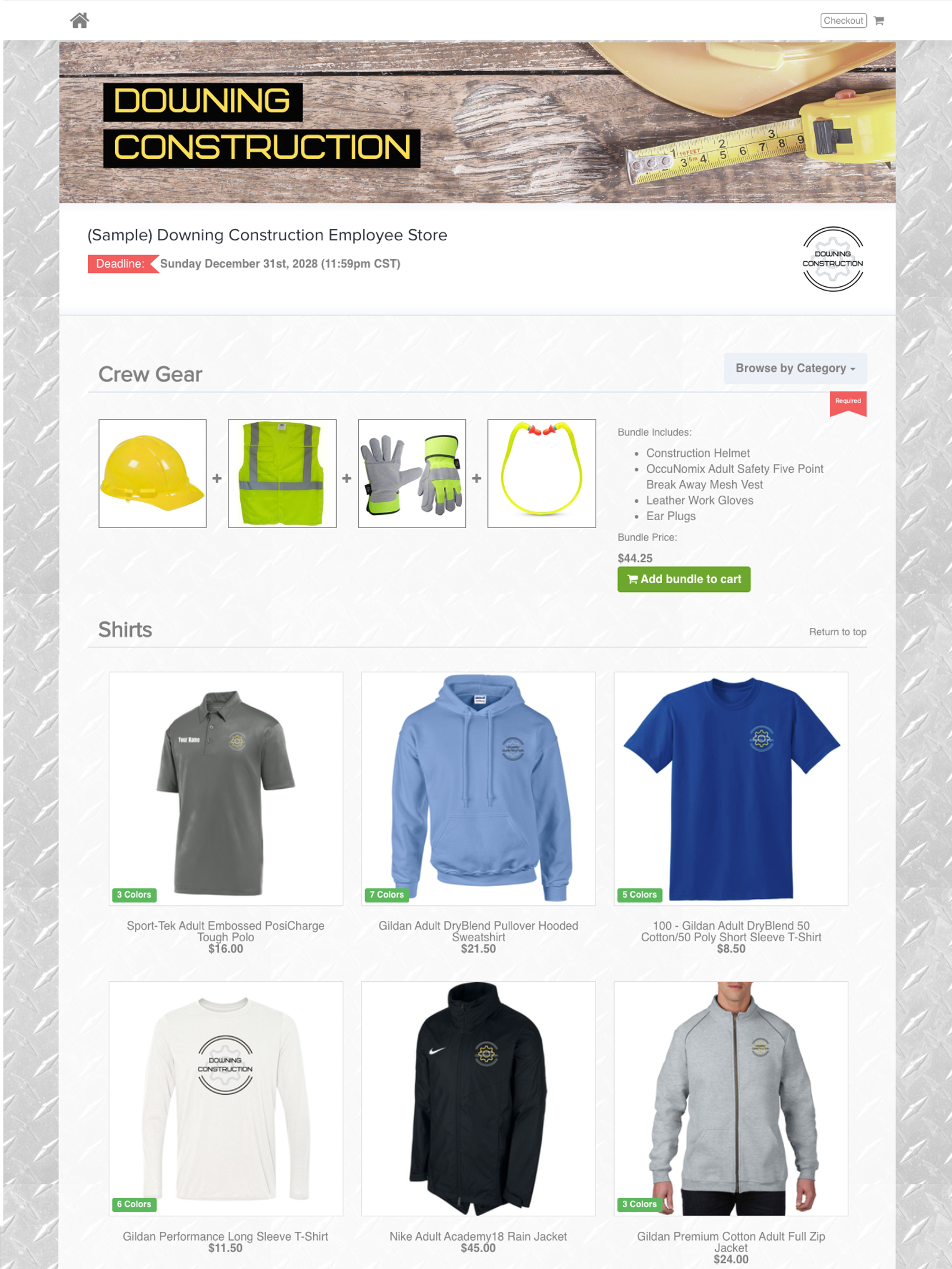 Downing Construction Sample Online Store - OrderMyGear