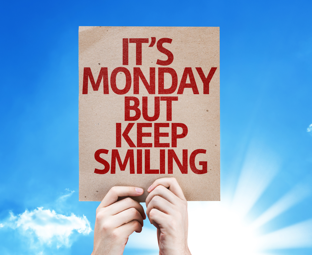 It's Monday But Keep Smiling card with sky background