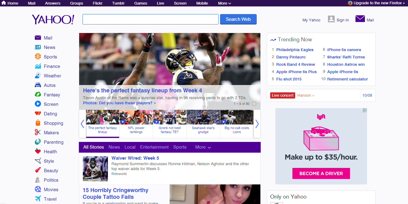 Yahoo! Homepage in 2005, Yahoo