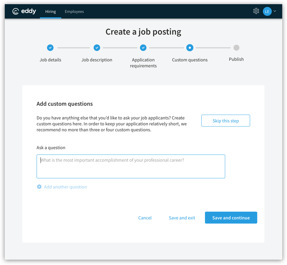 Post a Job - custom questions