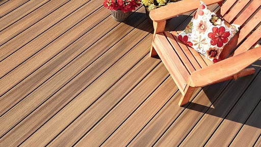 Chair with floral cushion on a PVC deck