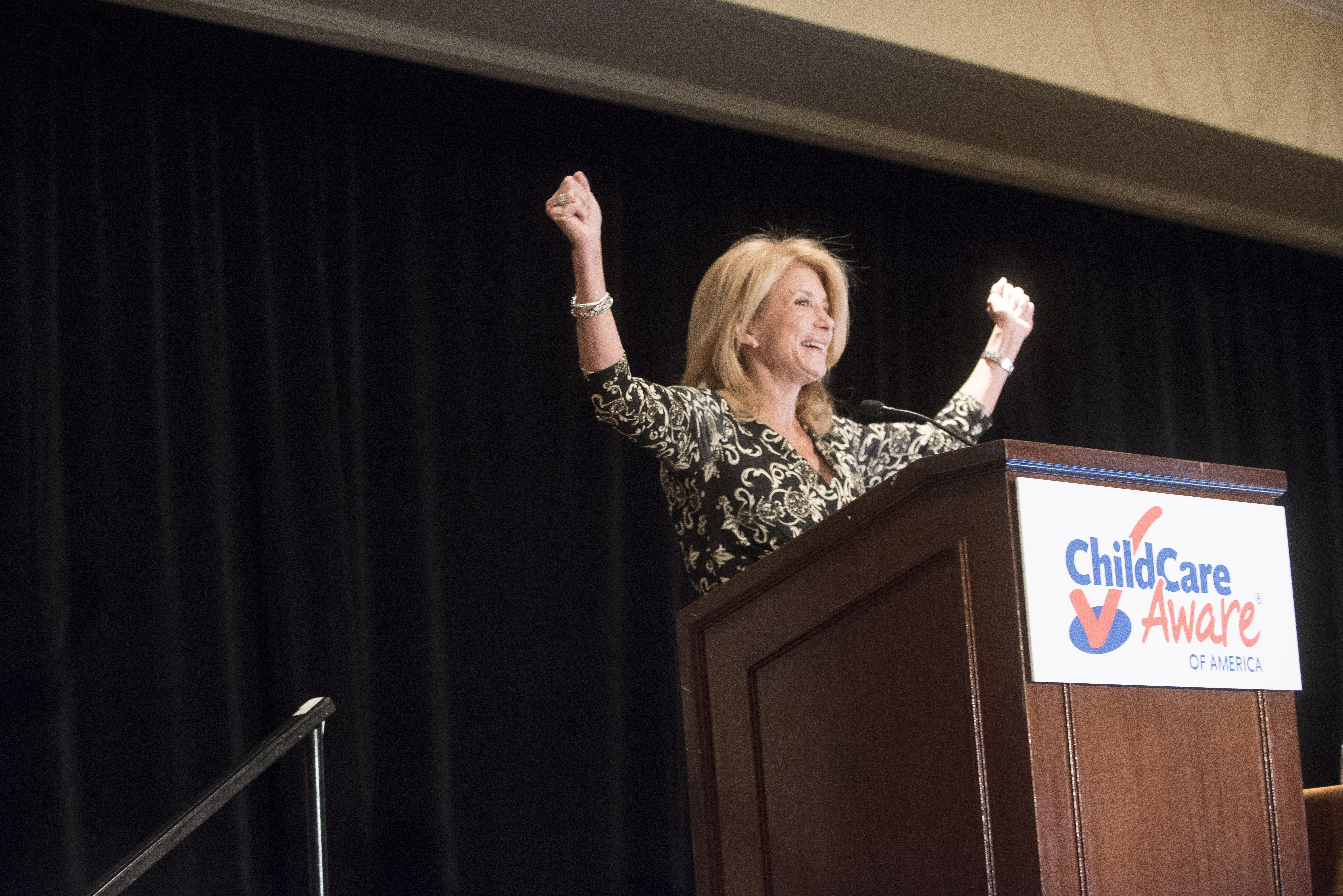 Former Texas state Senator Wendy Davis kicked off the Child Care Aware of America Day on the Hill and got advocates fired up! (Photo by Steve Barrett.)