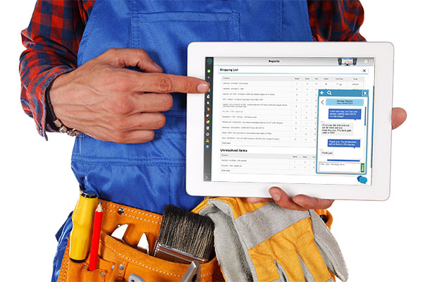 Service Toolz field service management software on a tablet.
