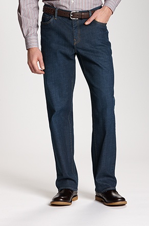 Man wearing Cutter and Buck Men's Big and Tall Greenwood Denim