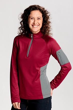 Woman wearing Cutter & Buck Shaw Hybrid Half-Zip