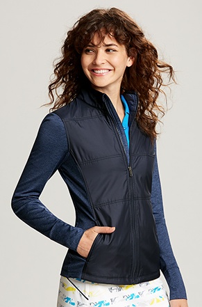 Woman wearing Cutter & Buck Stealth Full-Zip Vest