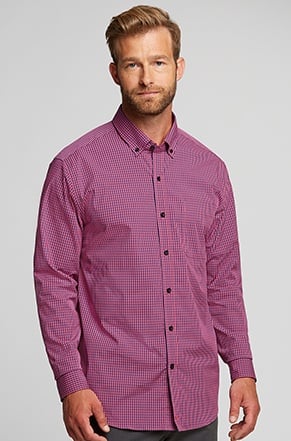 Man wearing Cutter & Buck Anchor Gingham Shirt