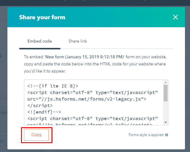 Create form in Hubspot: Step 14