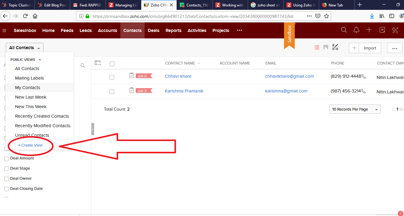 custom list view-2 for Zoho Contact Manager
