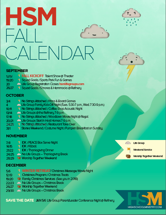 Saddleback HSM Fall Calendar 2015 Blog Download Youth Ministry Blog