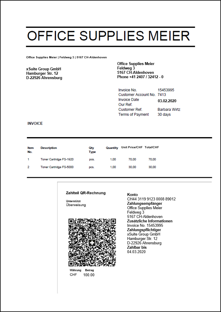 Example invoice with Swiss QR Code