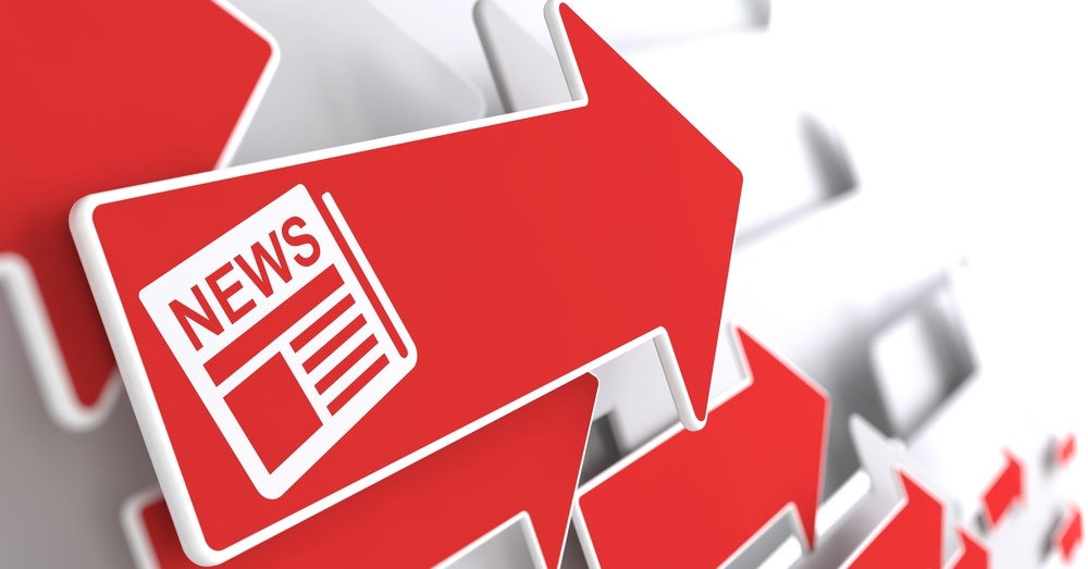 Newspaper Icon with News Title - Red Arrow on a Grey Background. Mass Media Concept..jpeg