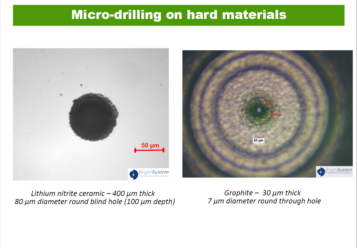 Micro-drilling on hard materials.