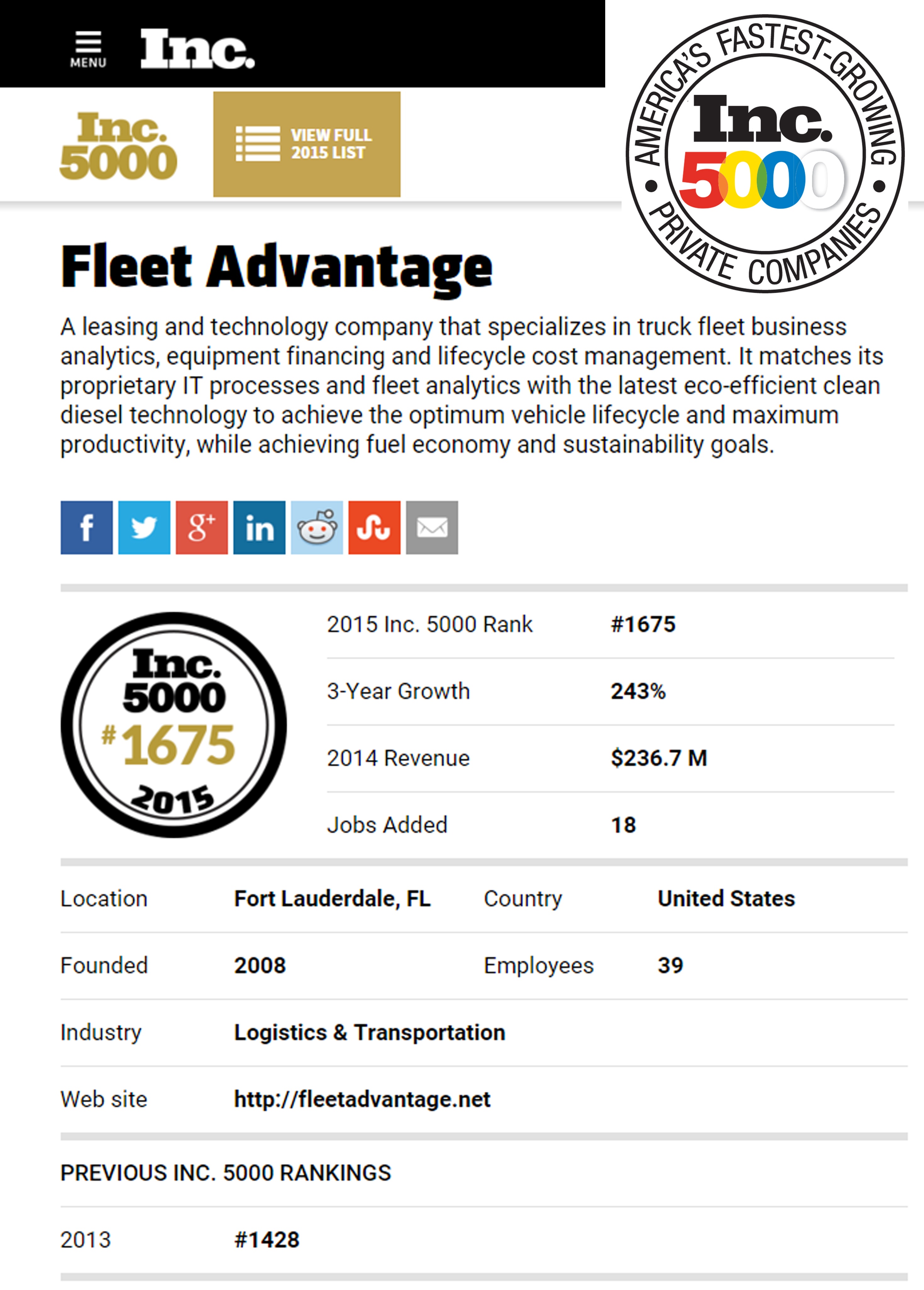 Fleet Advantage Inc 5000 2015