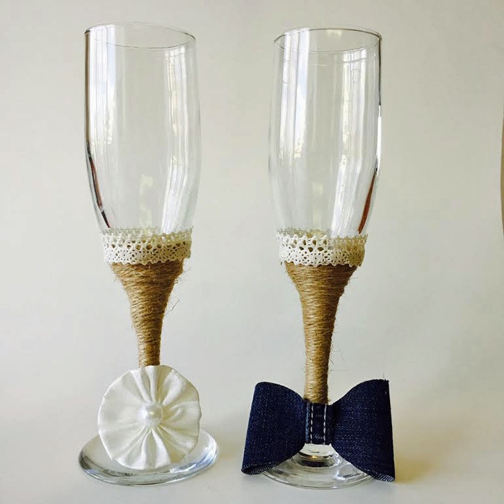 Twine Wrapped Wedding Champagne Flutes