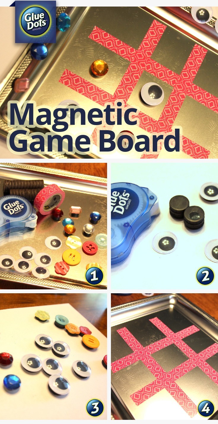 Make a summer board game with Glue Dots, magnets, and a few extra supplies from the dollar store.
