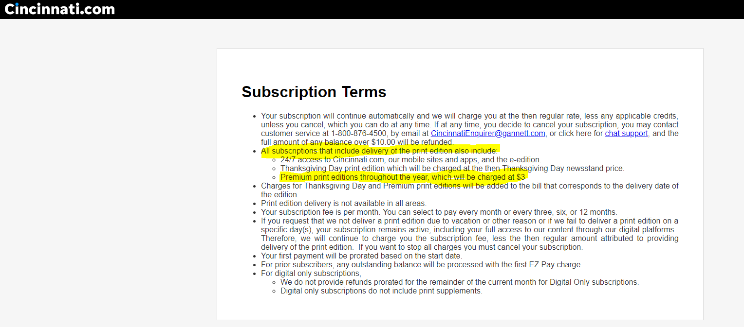 subscription terms