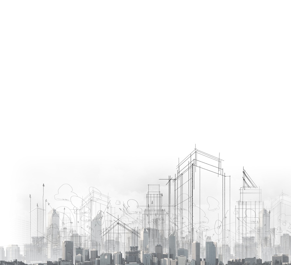 Background image with drawings of modern city