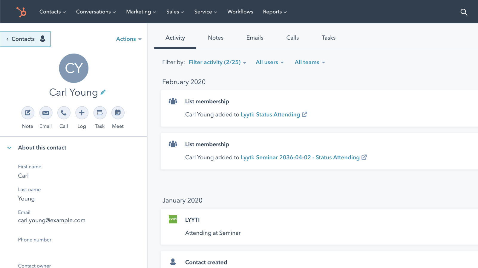 Keep track of contact's activity in events