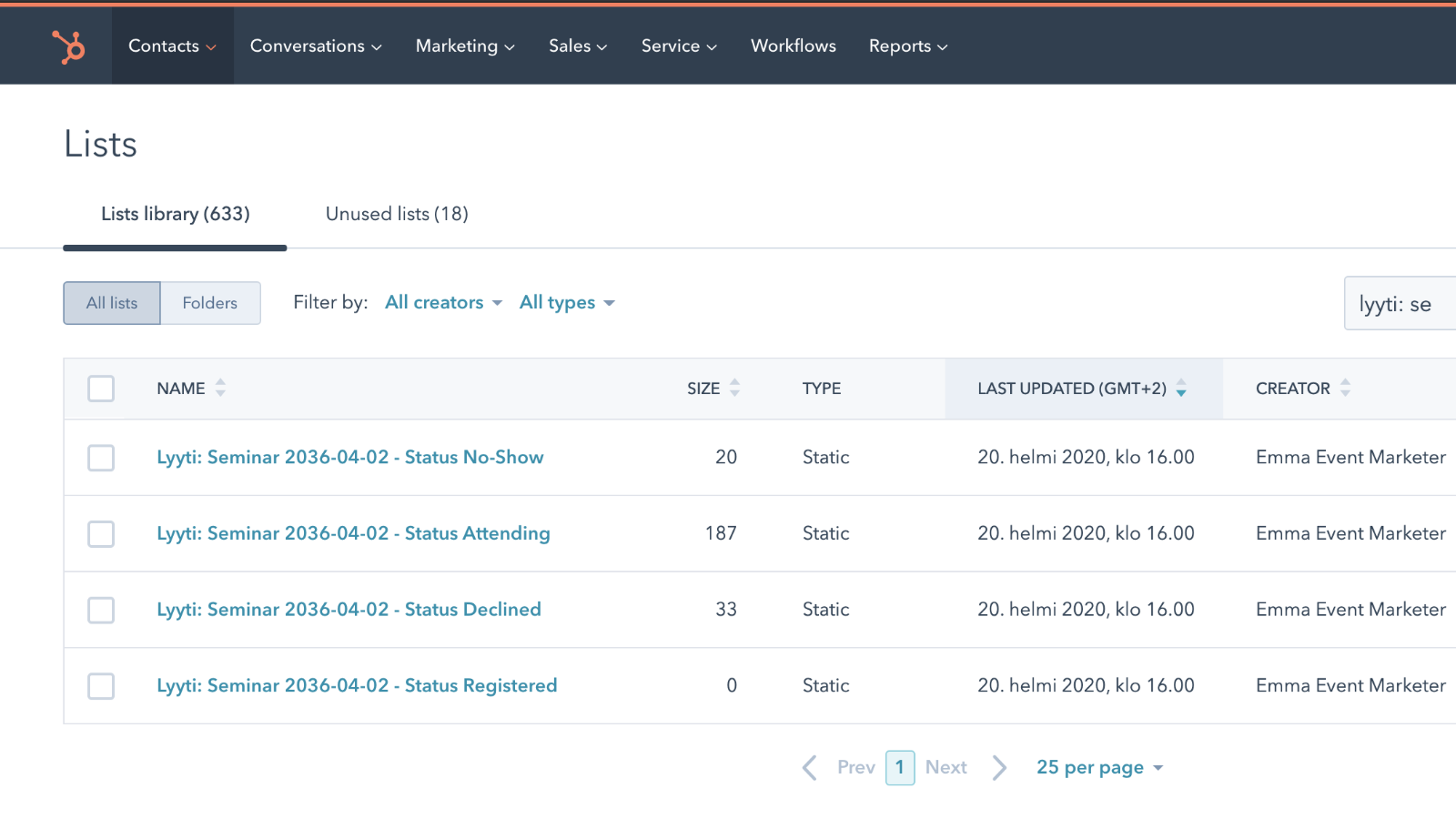 Manage participants through lists