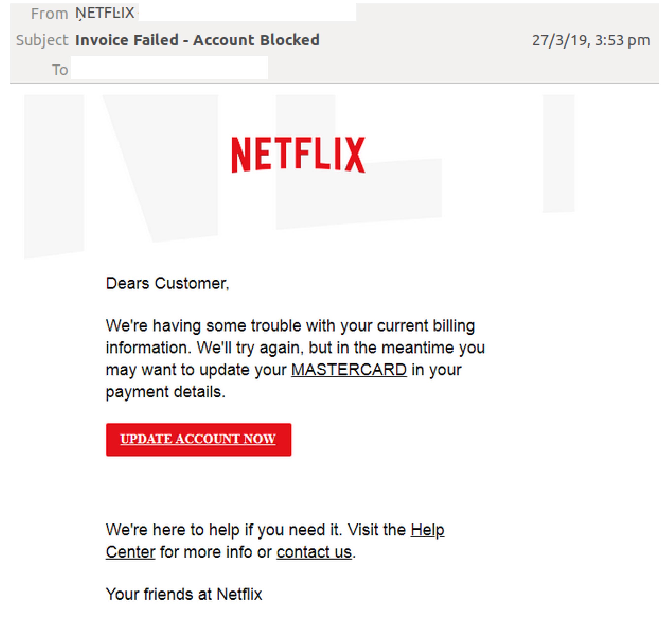 Phishing e-mail: sua conta da Netflix deve ser atualizada - Gatefy