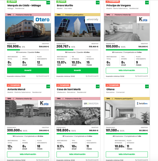 Lista oportunidades inversión con fotorgrafía edificios