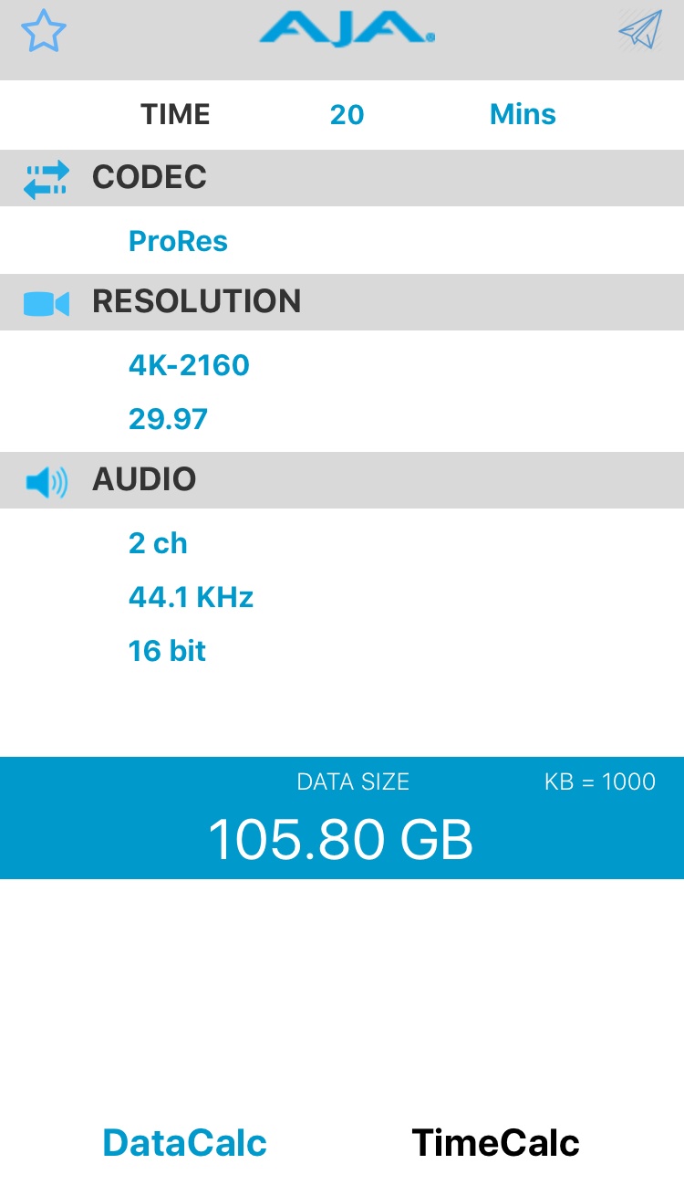 20 minutes of 4K footage file size = 105.80GB