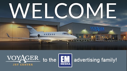 Voyager Jet Center Welcome to the EM Media Family graphic