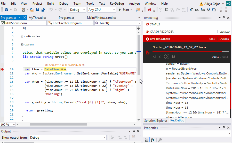 time travel debugging c#