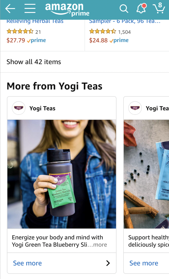 Using Amazon Posts beta can be beneficial for brands like Pattern's eCommerce partner Yogi Tea, who repurposes their social media content for their Posts feed.