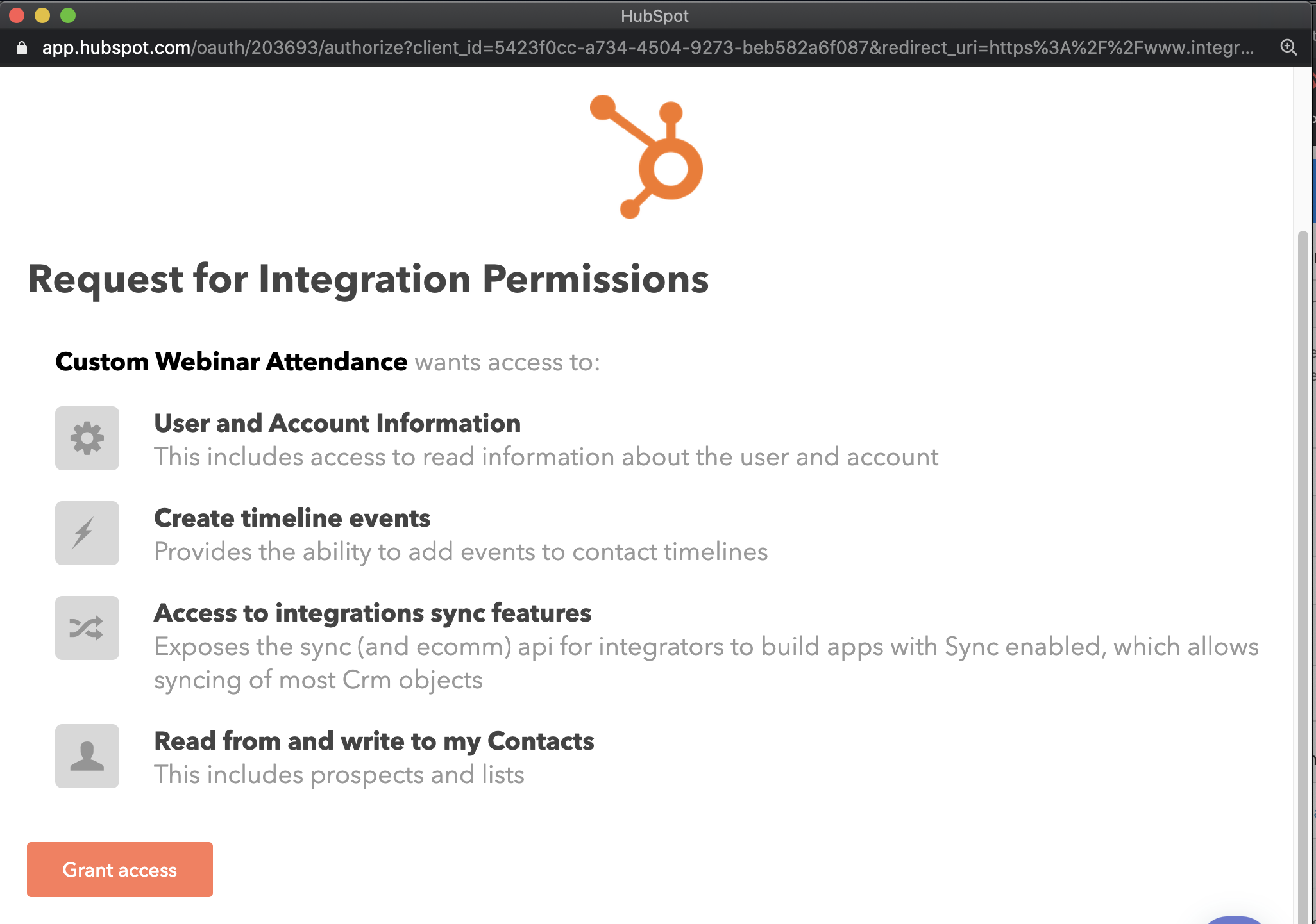 HubSpot app authorization