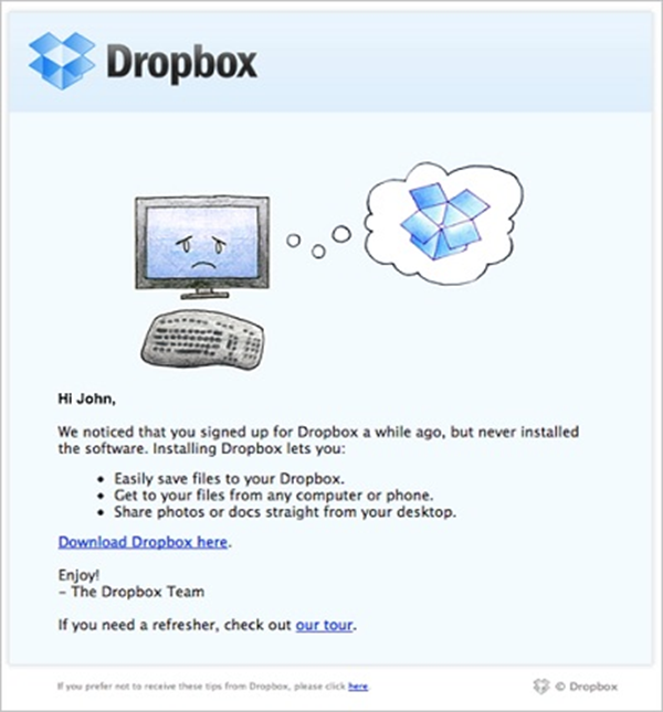 saas email marketing example dropbox