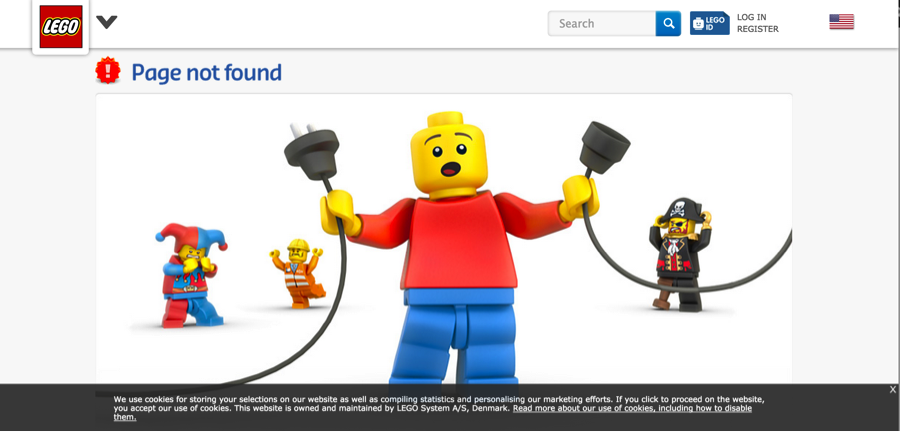 Trang web LEGO với trang lỗi 404 sáng tạo