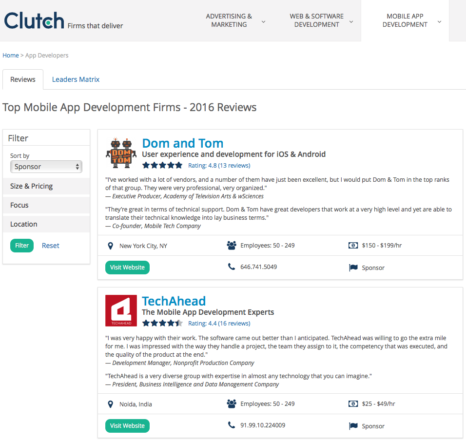 Clutch sponsored results