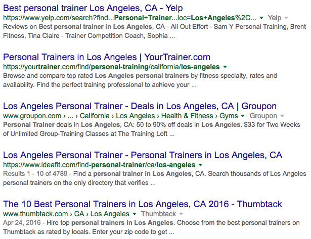 Google search personal trainer in los angeles