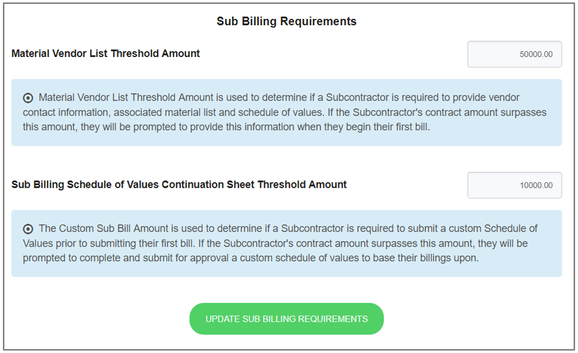 Billing Requirements close up