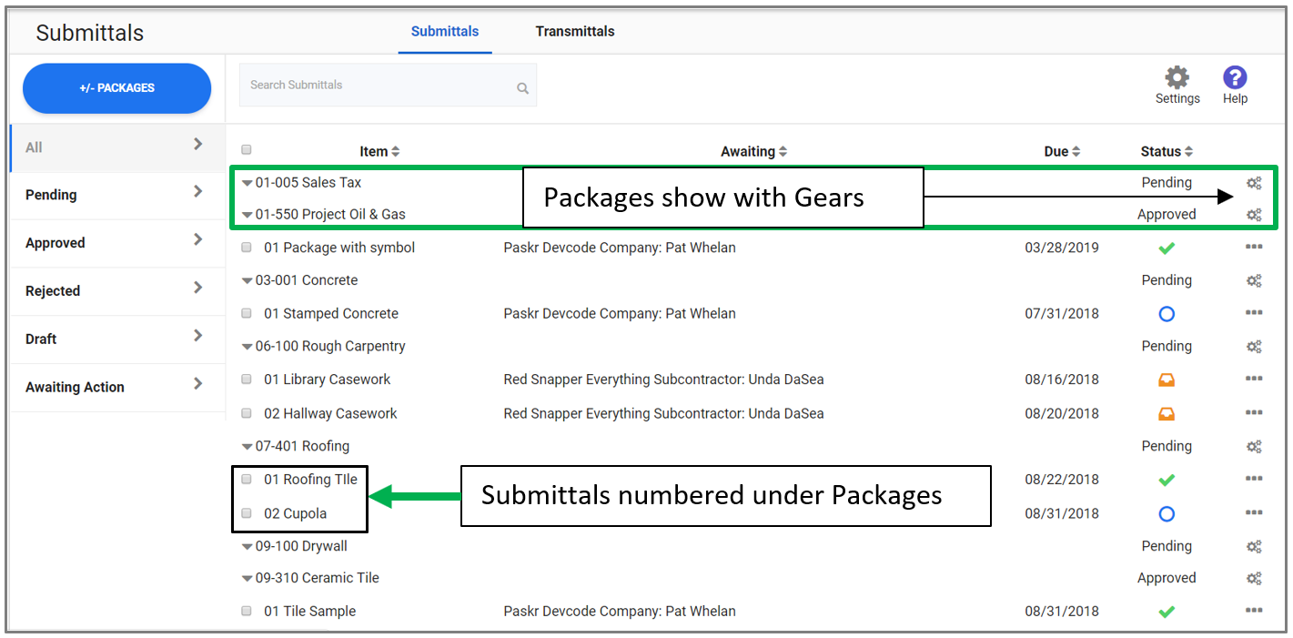 Packages and Submittals