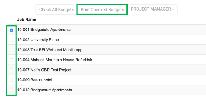 Print Project Budgets