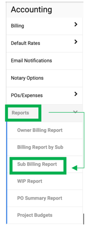 Sub Billing Report by CC