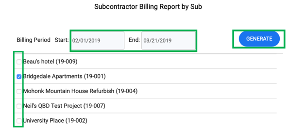 Sub Billing Report