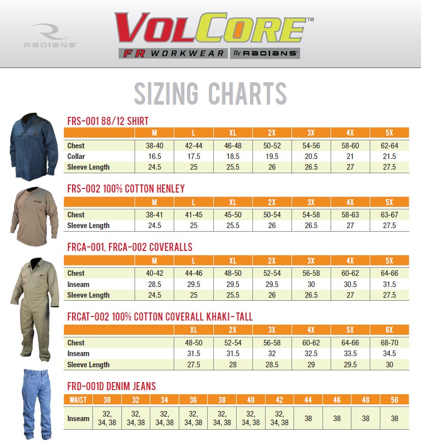 Size guide for workwear