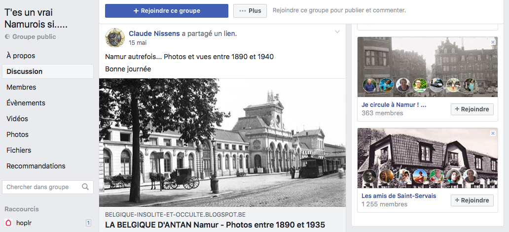 un groupe Facebook de Namur est montré