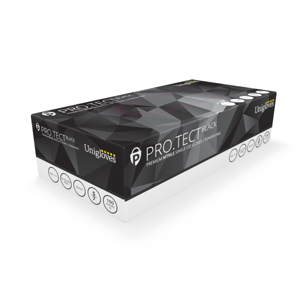 Unigloves PRO.TECT Black Nitrile Gloves Box