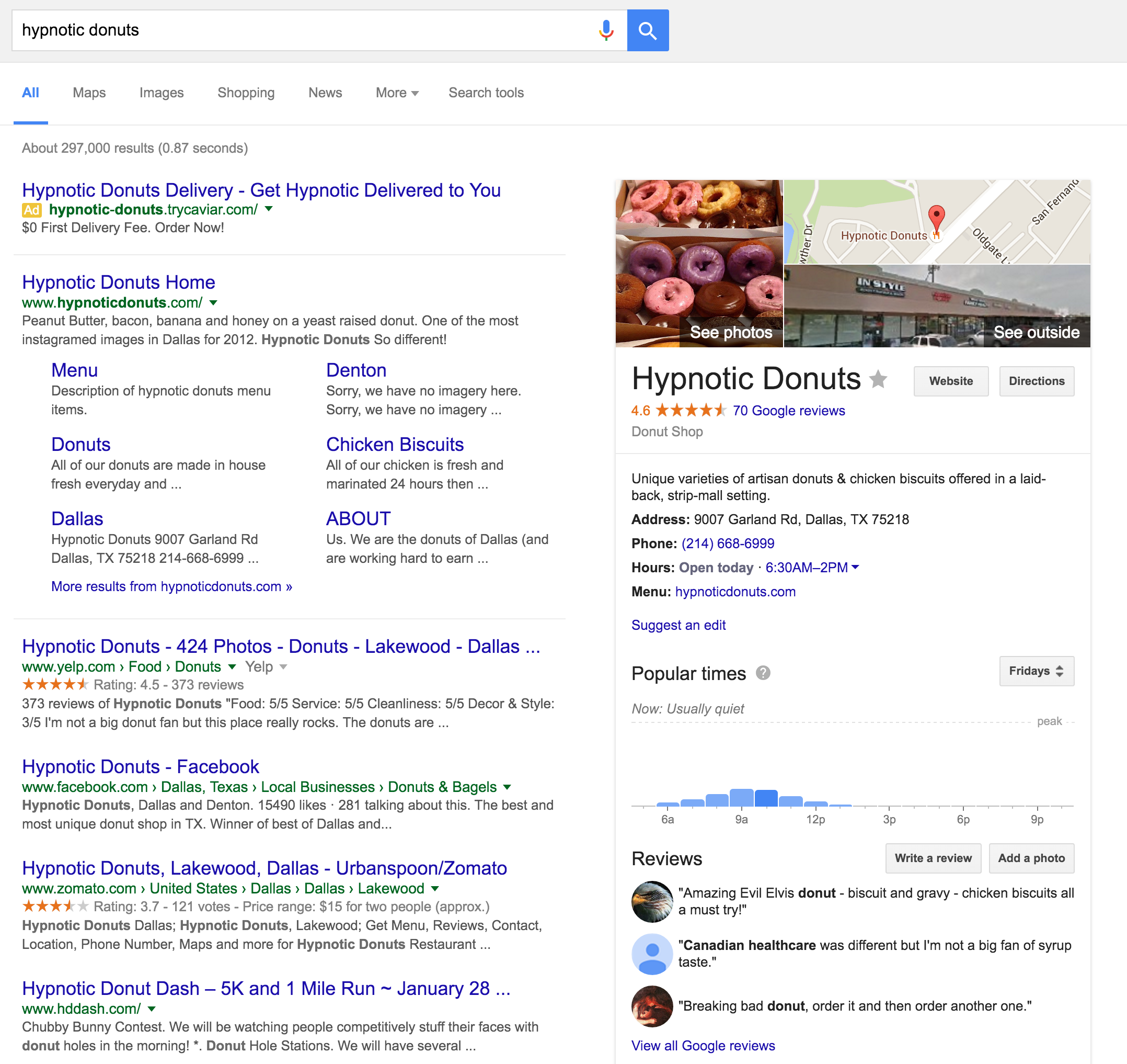  Example of how a Local Google+ page appears on Google's search results.